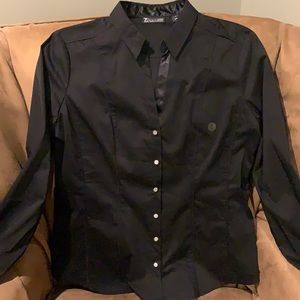 NWT New York and Company Black City Stretch Blouse Size Large